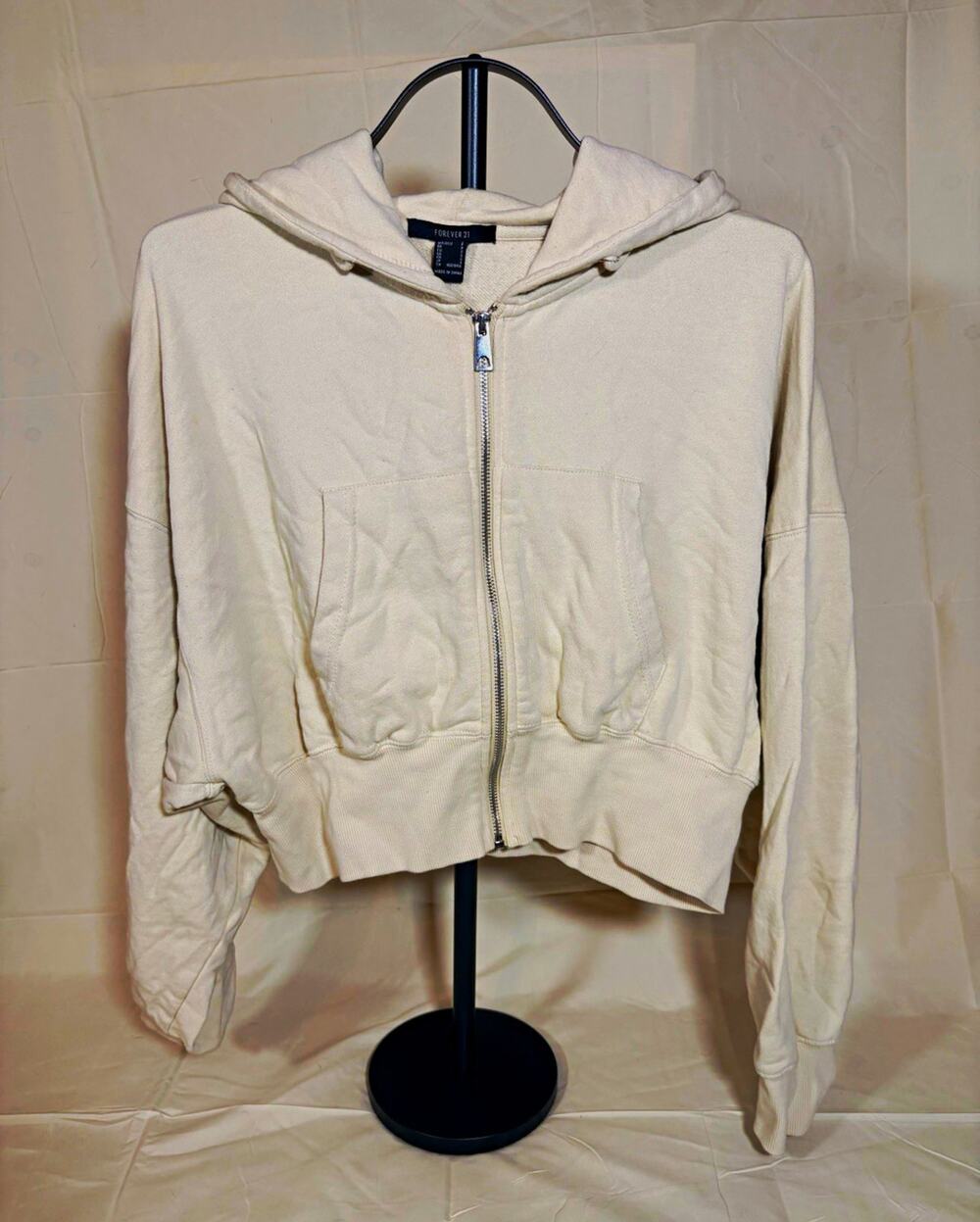 Forever 21 Women’s Full Zip Hooded Hoodie White S Cotton Fleece Solid